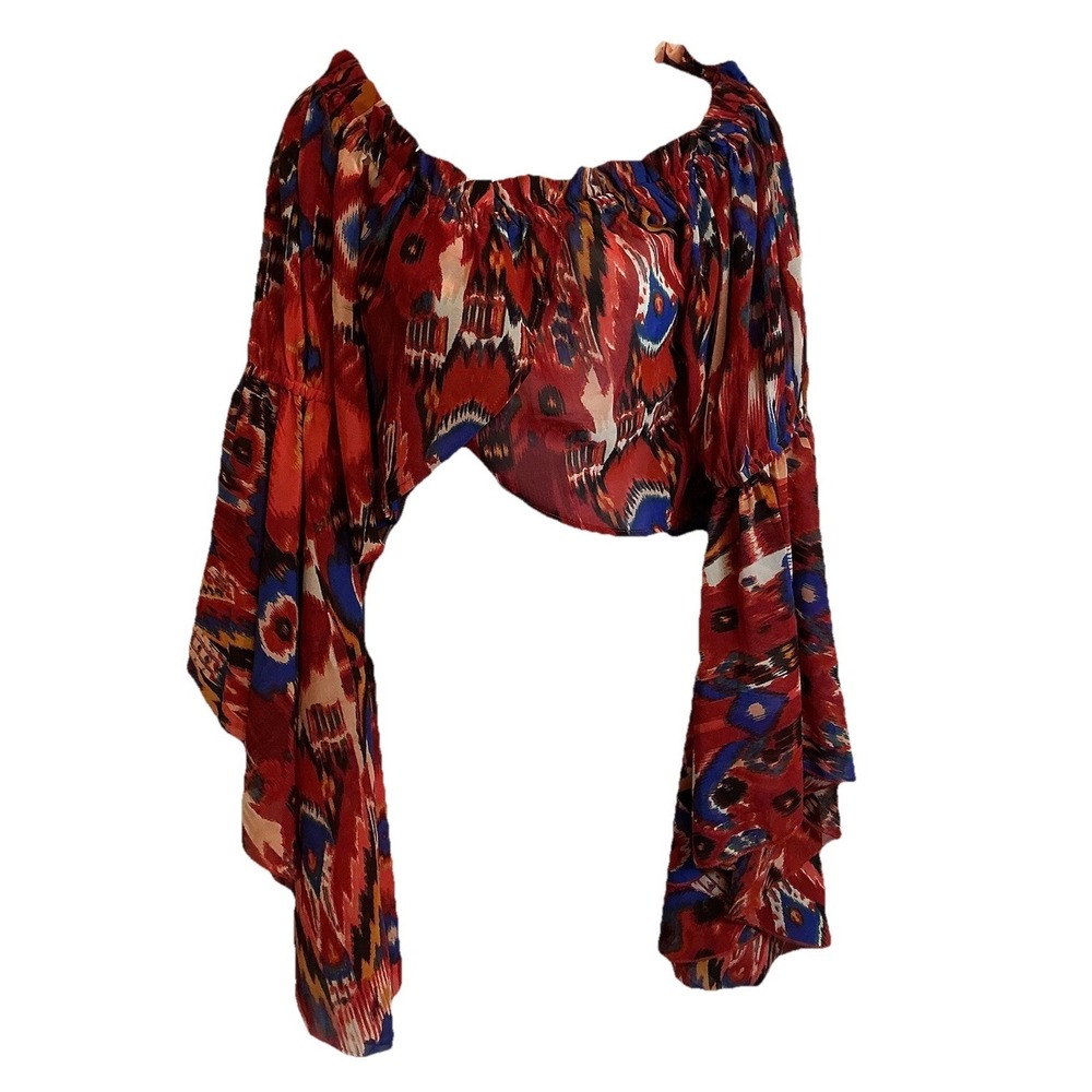 Truth nyc Multicolored Festive Carnival Crop Blouse Bell Sleeve Women's Size M